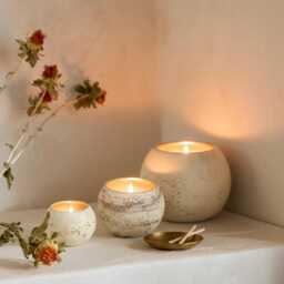 Set Of 3 Earthy Textured Handcrafted Glass Votive - Candle Holder
