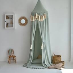 Muslin Bed Canopy With Tassels, Bed Kids, Hanging Canopy, Reading Nook Tent - thumbnail 2