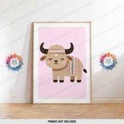 Safari Nursery Decor - Set Of 3 Boho Posters - Kids Playroom Wall Art Cute Animal Designs Pink Coloured Prints Boys Girls Bedroom - thumbnail 3