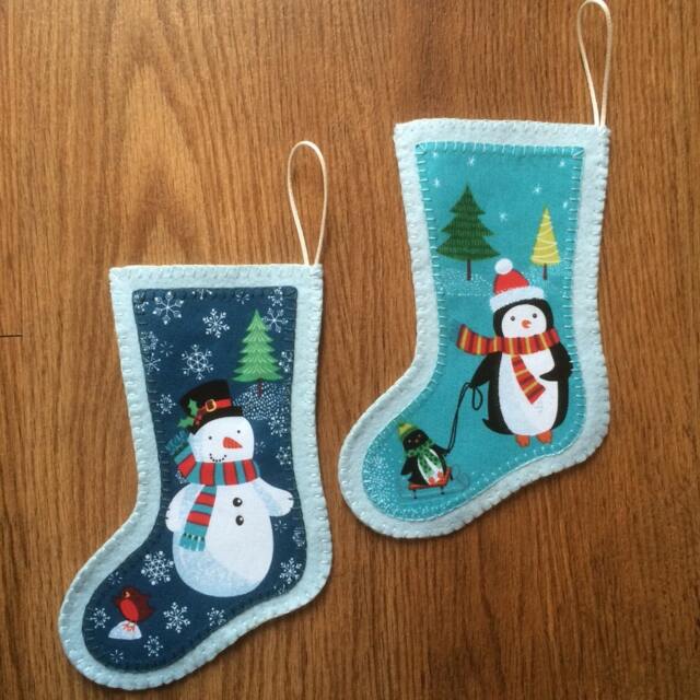Mini Felt Christmas Stockings, Printed Fabric Appliqu?? Decorations, 10 - image 1