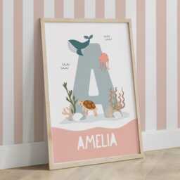 Personalised Sea Animals Name Print, Girl Bedroom, Ocean Nursery Initial Print - thumbnail 2