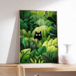 Cat Poster, Print, Botanical Wall Art, Floral Lovers Gift, Animal Feline Decor, Tropical Nature Print - thumbnail 3