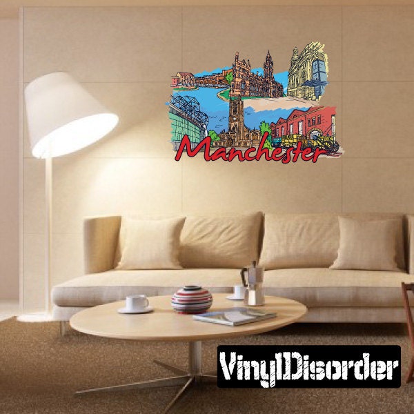 Famous City Manchester Wall Decal - Fabric Vinyl Removable & Reusable Famouscityuscolor087Et