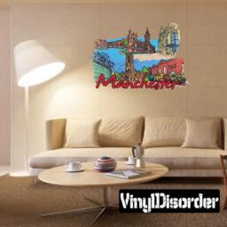 Famous City Manchester Wall Decal - Fabric Vinyl Removable & Reusable Famouscityuscolor087Et