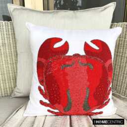 Red Beaded Sea Creatures Pattern, Cotton Linen, Beach Style Throw Pillow Cover - Crab Craze - thumbnail 3