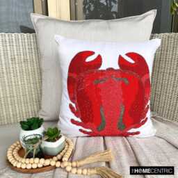 Red Beaded Sea Creatures Pattern, Cotton Linen, Beach Style Throw Pillow Cover - Crab Craze - thumbnail 2