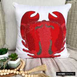 Red Beaded Sea Creatures Pattern, Cotton Linen, Beach Style Throw Pillow Cover - Crab Craze - thumbnail 1
