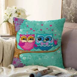 Owl Couple Throw Pillow Cover, Chenille Fabric, Double Sided Print - thumbnail 1