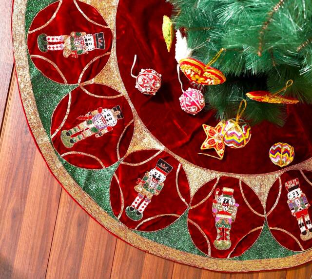Nutcracker Christmas Tree Skirt 72 Inch Large Red Velvet Decorations - image 1