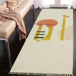 Handmade Cotton Dhurrie Rug Indian Block Print Kilim, Hallway Stair Runner - thumbnail 2