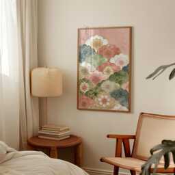 Pink & Green Floral Poster - Japanese Inspired Botanical Wall Art Vintage Pattern Illustration - thumbnail 2