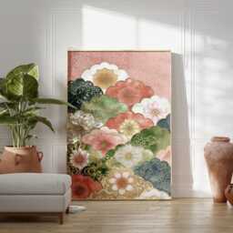 Pink & Green Floral Poster - Japanese Inspired Botanical Wall Art Vintage Pattern Illustration - thumbnail 3