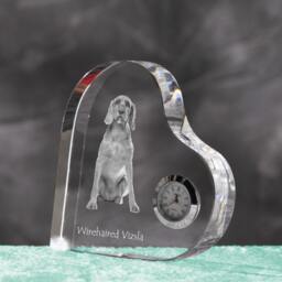 Wirehaired Vizsla - Crystal Clock in The Shape Of A Heart With Image Pure-Bred Dog - thumbnail 2