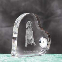 Wirehaired Vizsla - Crystal Clock in The Shape Of A Heart With Image Pure-Bred Dog - thumbnail 3