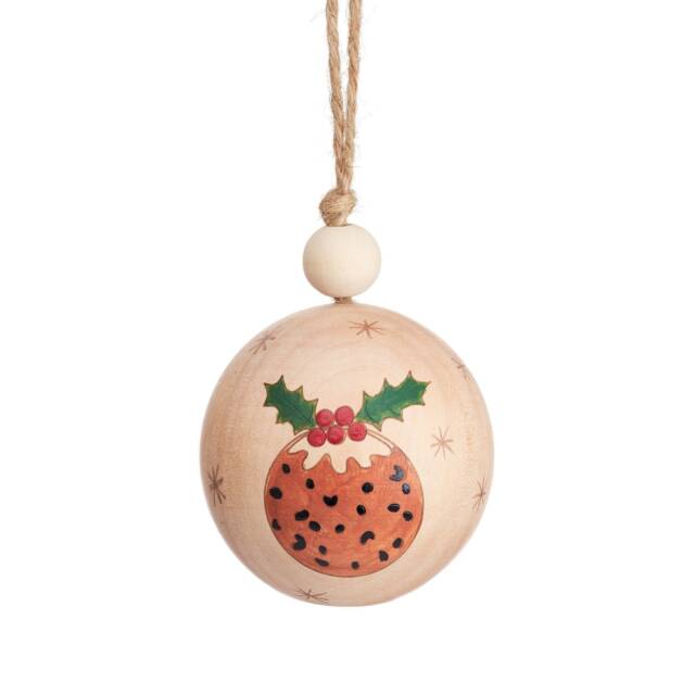 Wooden Christmas Pudding Tree Bauble - Food Santa Claus Xmas Dinner Festive Traditional Hanging Decoration Gift Family Friend - image 1