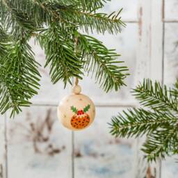 Wooden Christmas Pudding Tree Bauble - Food Santa Claus Xmas Dinner Festive Traditional Hanging Decoration Gift Family Friend - thumbnail 2