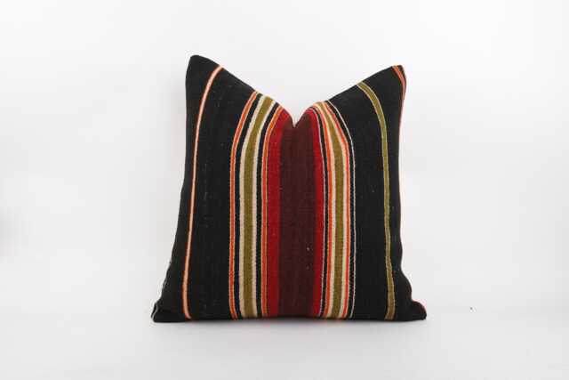 Handwoven Wool Kilim Pillow Cover, Boho Decorative Turkish Cushion - 20x20'' - image 1