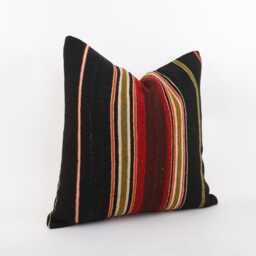 Handwoven Wool Kilim Pillow Cover, Boho Decorative Turkish Cushion - 20x20'' - thumbnail 3