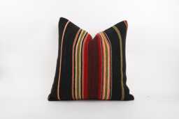 Handwoven Wool Kilim Pillow Cover, Boho Decorative Turkish Cushion - 20x20'' - thumbnail 1