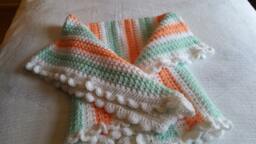 Crochet Baby Blanket, White, Light Green & Coral Gift Idea, Great Idea As House Warming Gift, New Born. Ready To Ship