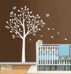 Tree Wall Decal Nursery Decal, & Birds Cute Kids Vinyl Baby Room Decor, Children - thumbnail 2