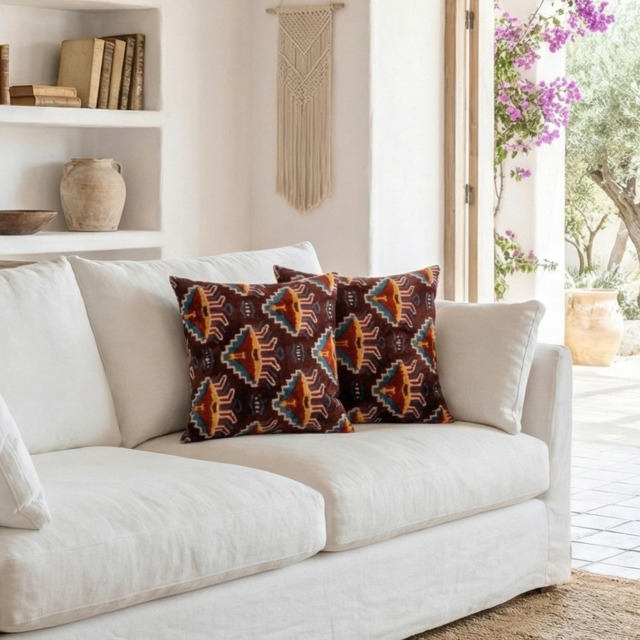 Velvet Ikat Pillow Covers Set Of 2 - 16x16 Decorative Throw Cushions - image 1