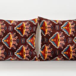 Velvet Ikat Pillow Covers Set Of 2 - 16x16 Decorative Throw Cushions - thumbnail 3