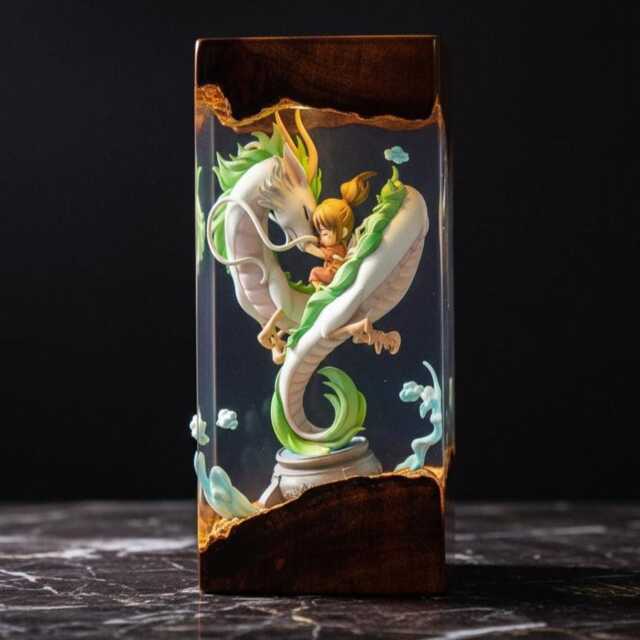Preorder Chihiro & Haku Resin Lamp - Spirited Away Led Night Light Ghib-I Art Handmade Anime Dragon Decor Gift For Fans - image 1