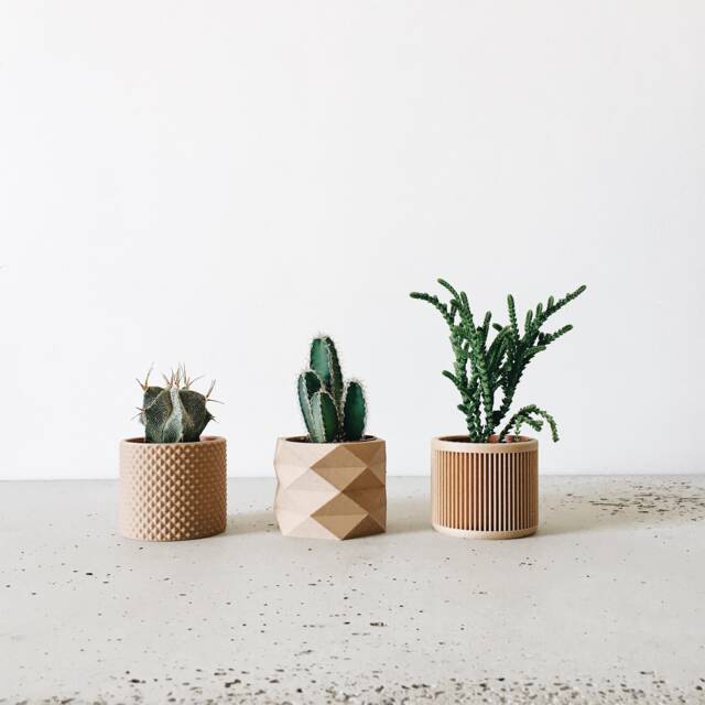 Set Of 3 Uniq Indoor Wooden Pots - Original Gift For Plant Lover - image 1