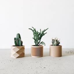 Set Of 3 Uniq Indoor Wooden Pots - Original Gift For Plant Lover - thumbnail 3