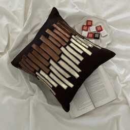 Abstract Faux Leather Appliqu?? Pattern, Brown Art Silk, 24x24/26x26 Modern Euro Sham - Metallic Ladder - thumbnail 3