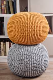 Gray Knitted Pouf, Crochet Ottomans, Knit Floor Pillow, Knitted Ottoman Round Footstool, Floor Cushion, Large Gray Pouf Stuffed
