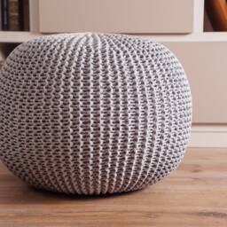 Gray Knitted Pouf, Crochet Ottomans, Knit Floor Pillow, Knitted Ottoman Round Footstool, Floor Cushion, Large Gray Pouf Stuffed - thumbnail 4