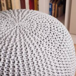 Gray Knitted Pouf, Crochet Ottomans, Knit Floor Pillow, Knitted Ottoman Round Footstool, Floor Cushion, Large Gray Pouf Stuffed - thumbnail 3