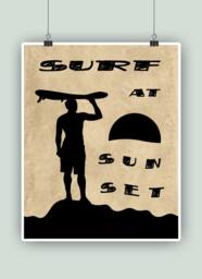 Surf At Sunset Poster, Nautical Art Print