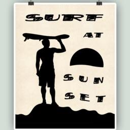 Surf At Sunset Poster, Nautical Art Print - thumbnail 3