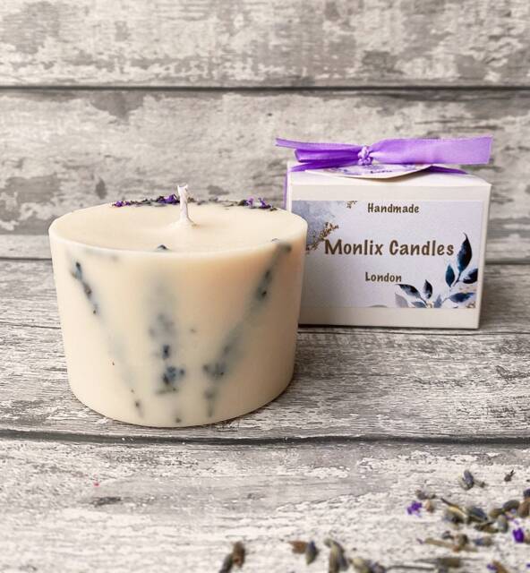 Large Pillar Candle, Lavender Scented, Wedding Candle Gift, Gift Ideas For Her, Dried Flower Candles, Relaxation Gifts Her - image 1