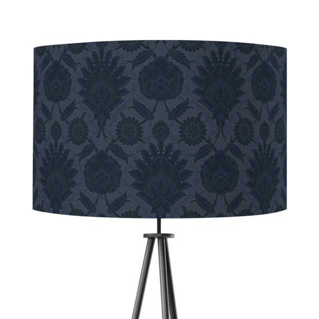 Muhtesem Dark Navy Floral Turkish Pattern Print Velvet Lampshade 25cm 30cm 35cm 40cm 45cm -Drum Lamp Shade Handmade Home Decor Ceiling - image 1