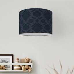Muhtesem Dark Navy Floral Turkish Pattern Print Velvet Lampshade 25cm 30cm 35cm 40cm 45cm -Drum Lamp Shade Handmade Home Decor Ceiling - thumbnail 2