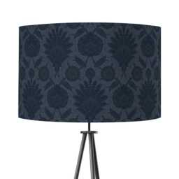 Muhtesem Dark Navy Floral Turkish Pattern Print Velvet Lampshade 25cm 30cm 35cm 40cm 45cm -Drum Lamp Shade Handmade Home Decor Ceiling - thumbnail 1