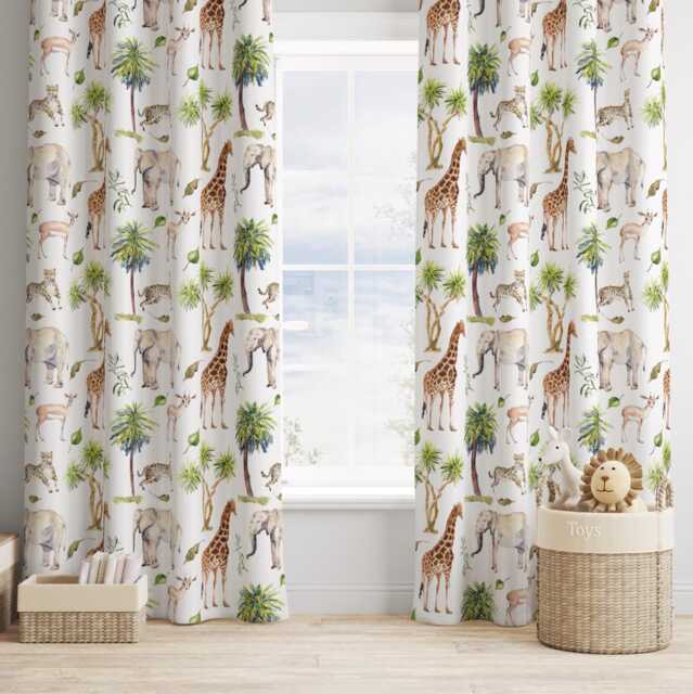 Safari Jungle Green Curtains, Nursery Curtains Blackout Or Non Blackout, With Eyelets, Pencil Pleat Rod Pocket - image 1