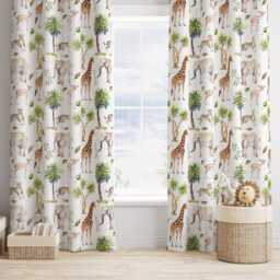 Safari Jungle Green Curtains, Nursery Curtains Blackout Or Non Blackout, With Eyelets, Pencil Pleat Rod Pocket
