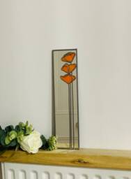 Poppy 3 in Orange Mackintosh Style Stained Glass Effect Mirror Handmade Gift Catfish Glass Art Nouveau 10x40cm