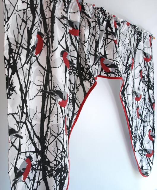 "Curtain Valance White Black Brunches Red Birds Cafe Curtain Panel Eco Friendly Gift 56""x35" - image 1