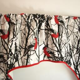 "Curtain Valance White Black Brunches Red Birds Cafe Curtain Panel Eco Friendly Gift 56""x35" - thumbnail 3