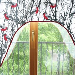 "Curtain Valance White Black Brunches Red Birds Cafe Curtain Panel Eco Friendly Gift 56""x35" - thumbnail 2