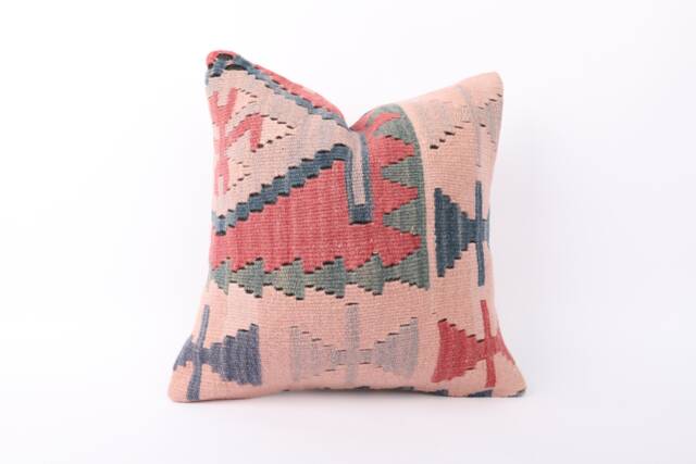 Handwoven Turkish Kilim Pillow Cover Bohemian Home Decor - 14x14 - image 1