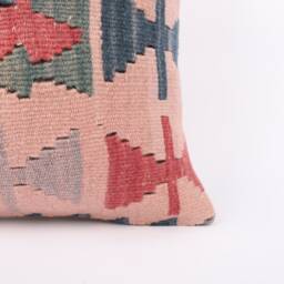 Handwoven Turkish Kilim Pillow Cover Bohemian Home Decor - 14x14 - thumbnail 2