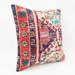Vintage Turkish Kilim Pillow Cover Handwoven Wool Cushion - 16x16 - thumbnail 3