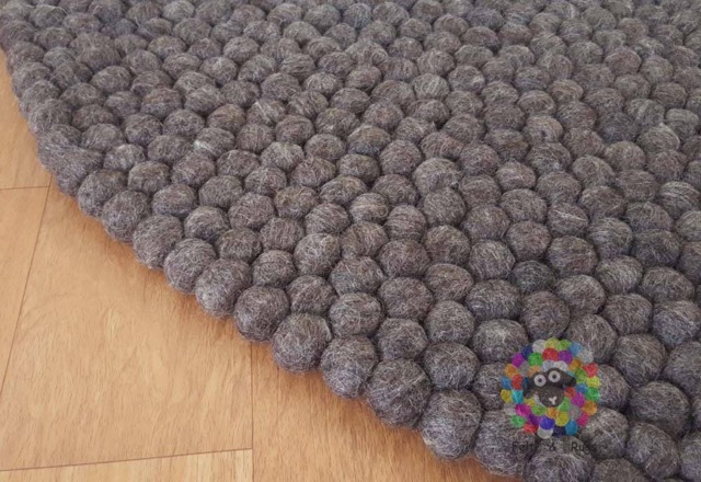 Felt Ball Rug Dark Natural Earth Tone, Handmade Wool - image 1